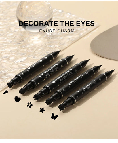 2 IN 1 Butterfly Seal Eyeliner Pen Star Moon Stamp Long-Lasting Waterproof Black Liquid Eye Liner Pencil Eyes Makeup Cosmetic