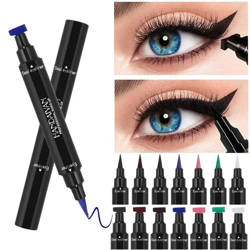 Seal Stamp Liquid Eyeliner Pen Waterproof Fast Dry Green Black Eye Liner Pencil with Eyeliner Cosmetic Dual-ended Eyeliner Stamp