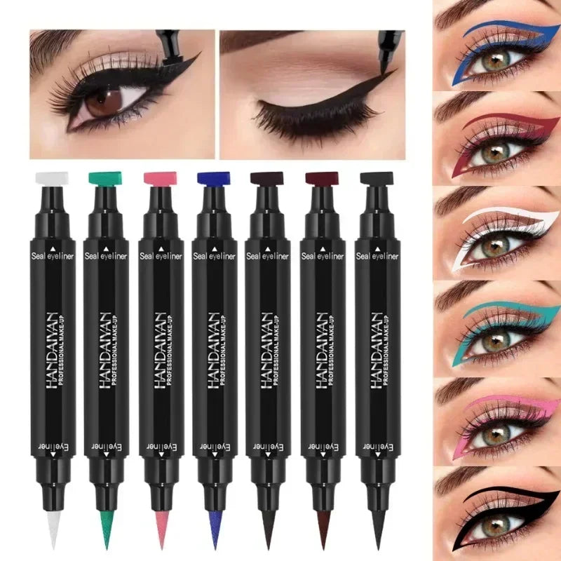 Seal Stamp Liquid Eyeliner Pen Waterproof Fast Dry Green Black Eye Liner Pencil with Eyeliner Cosmetic Dual-ended Eyeliner Stamp