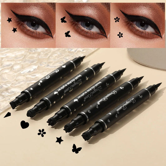 2 IN 1 Butterfly Seal Eyeliner Pen Star Moon Stamp Long-Lasting Waterproof Black Liquid Eye Liner Pencil Eyes Makeup Cosmetic