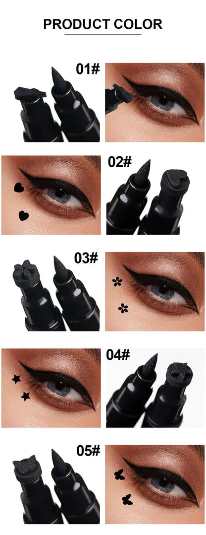 2 IN 1 Butterfly Seal Eyeliner Pen Star Moon Stamp Long-Lasting Waterproof Black Liquid Eye Liner Pencil Eyes Makeup Cosmetic