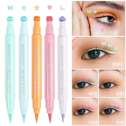 1/5 piezas de delineador de ojos líquido con forma de mariposa de colores, de doble punta, con forma de corazón y flor, de larga duración y resistente al agua.