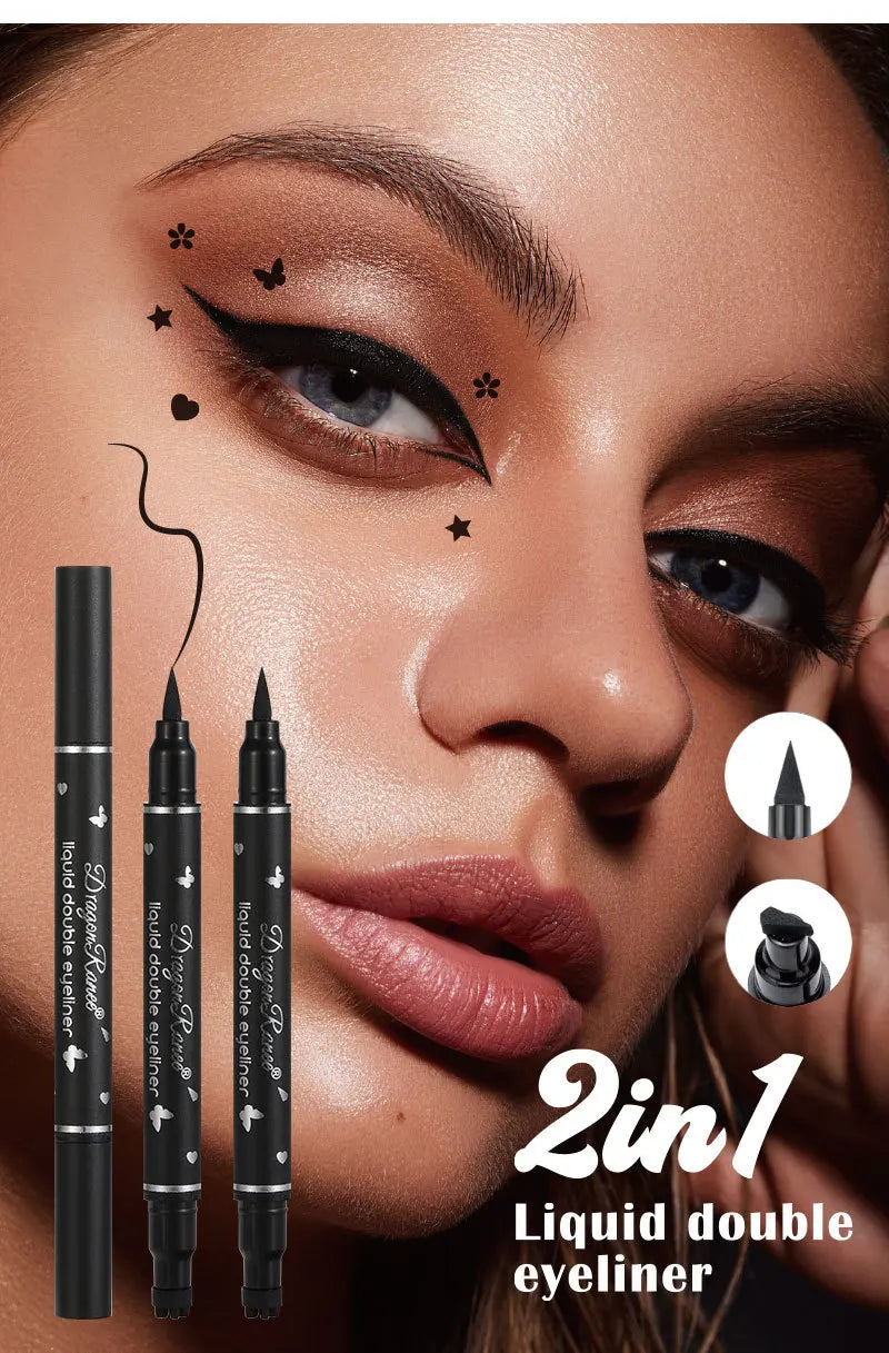 2 IN 1 Butterfly Seal Eyeliner Pen Star Moon Stamp Long-Lasting Waterproof Black Liquid Eye Liner Pencil Eyes Makeup Cosmetic