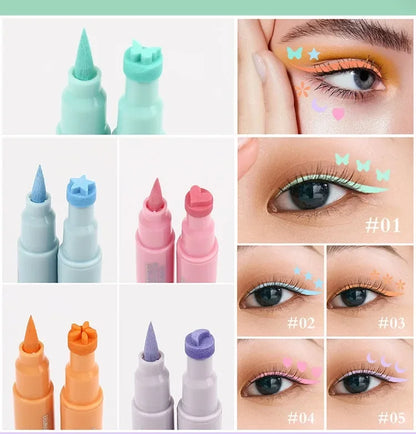 1/5 piezas de delineador de ojos líquido con forma de mariposa de colores, de doble punta, con forma de corazón y flor, de larga duración y resistente al agua.